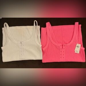 Aerie Henley tanks in XS, neon pink and white